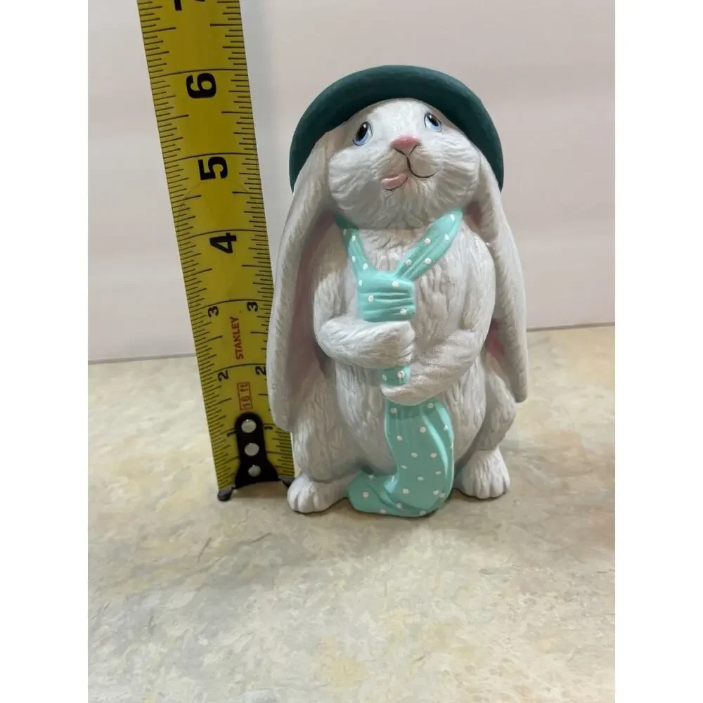 Vintage Hand Painted Bunny Rabbit Figurine Signed Lois Folk Art